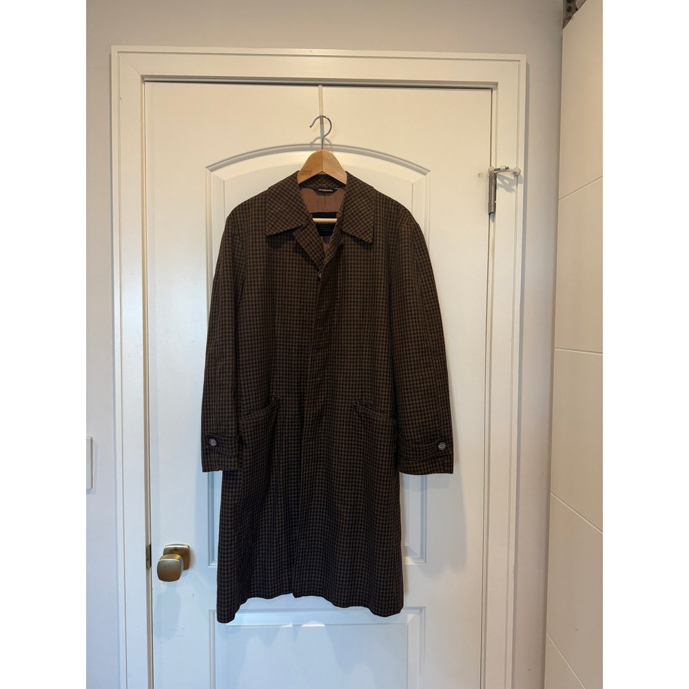 Vintage McGregor Overcoat Long Trench Coat Brown Checkered Pattern